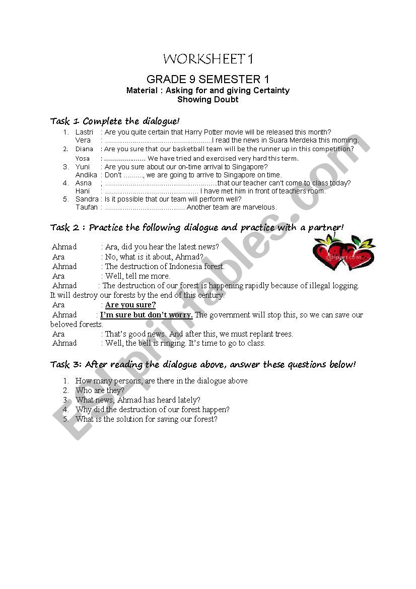 Asking For Certainty  worksheet