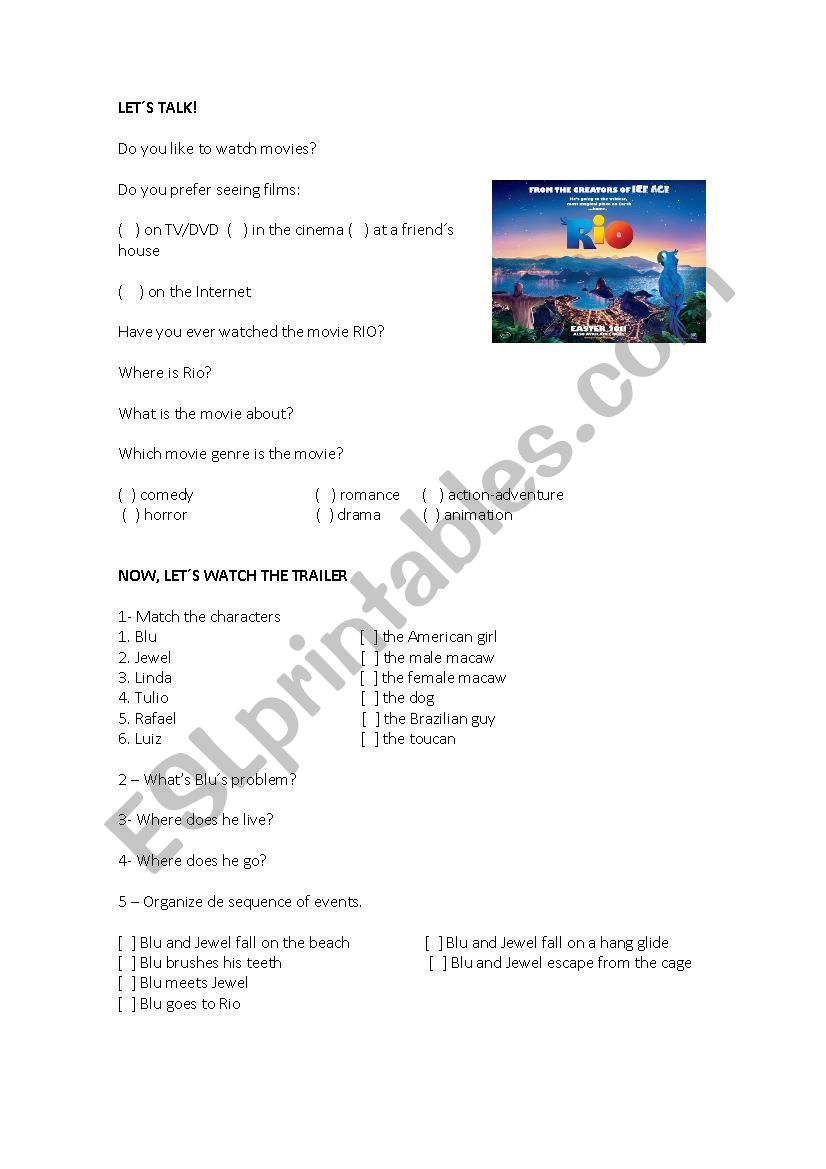 Rio The Movie worksheet