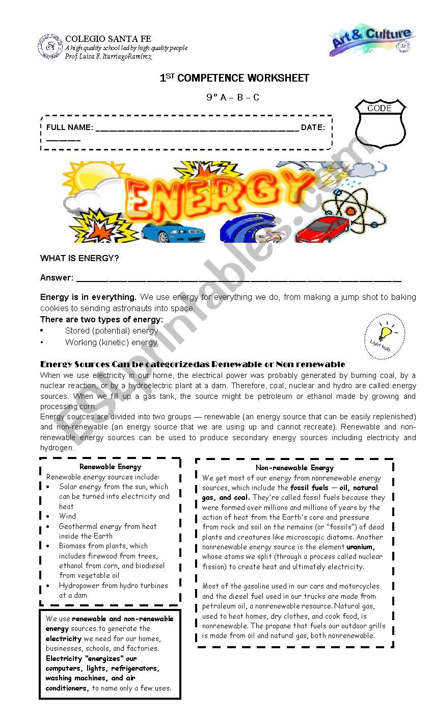 Energy and Zheng He worksheet worksheet