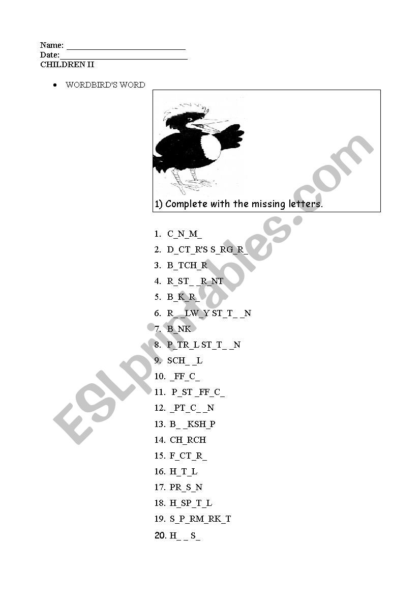 Buildings in town worksheet