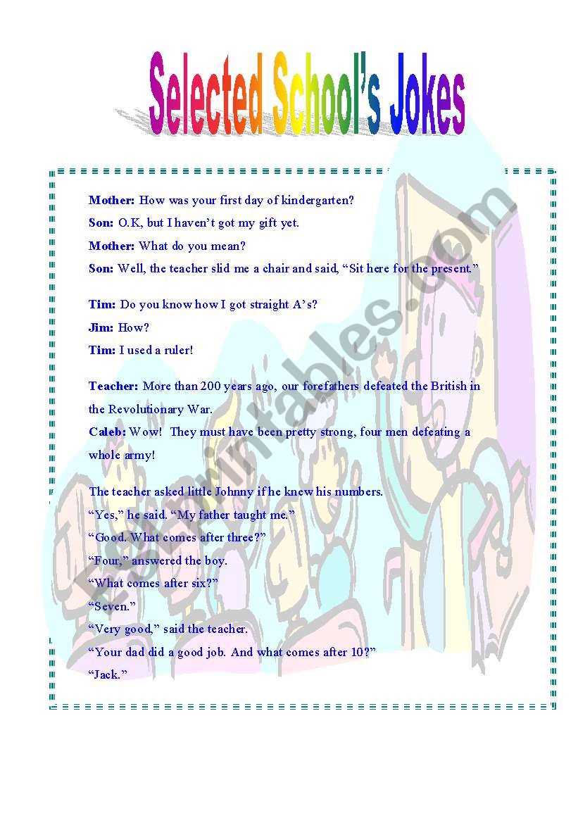 Selected Jokes  for Schools worksheet