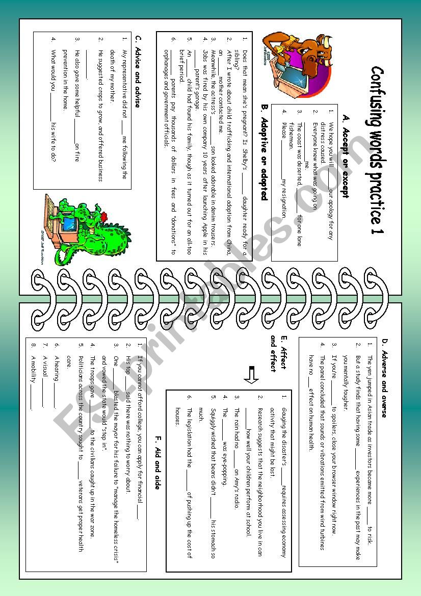 Confusing words practice 1  worksheet