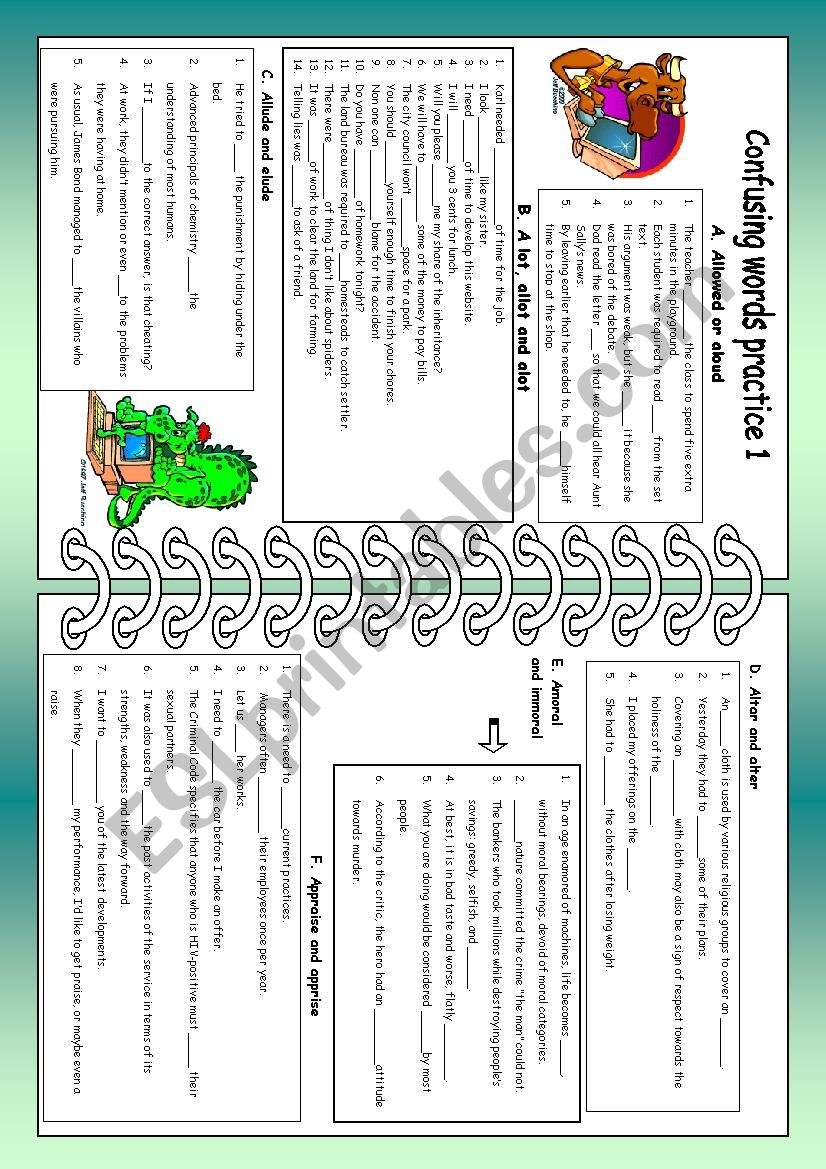 Confusing words practice 2 worksheet