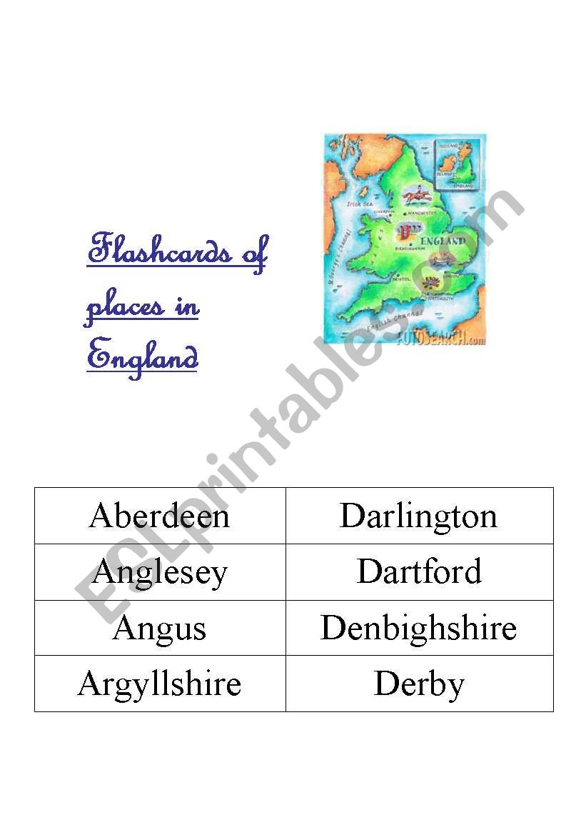 Places in england worksheet
