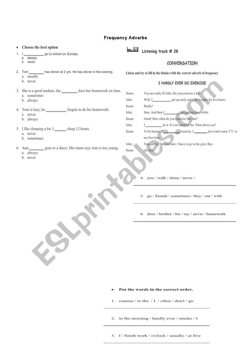 frequency adverbs worksheet