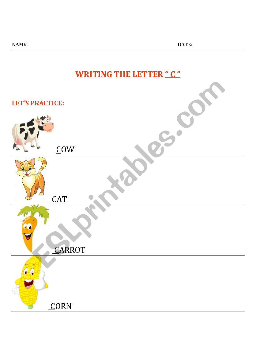 Practice letter C  worksheet