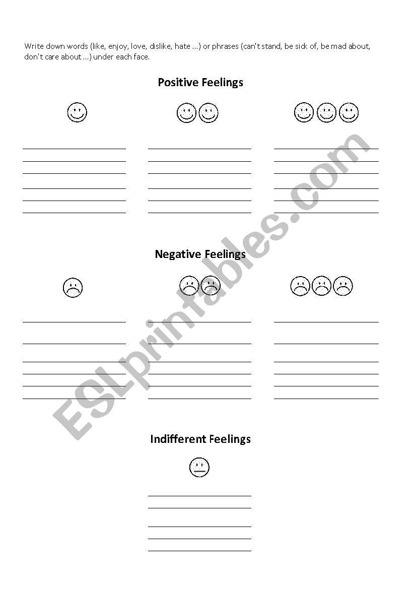 Degrees of Like and Dislike   worksheet