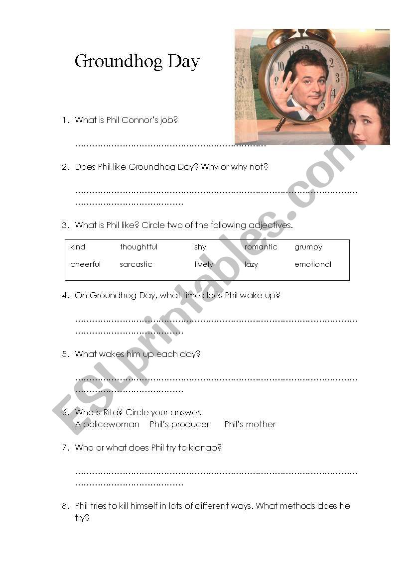 Groundhog Day Question Sheet worksheet