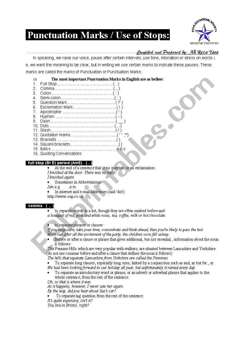 Punctuation Marks worksheet