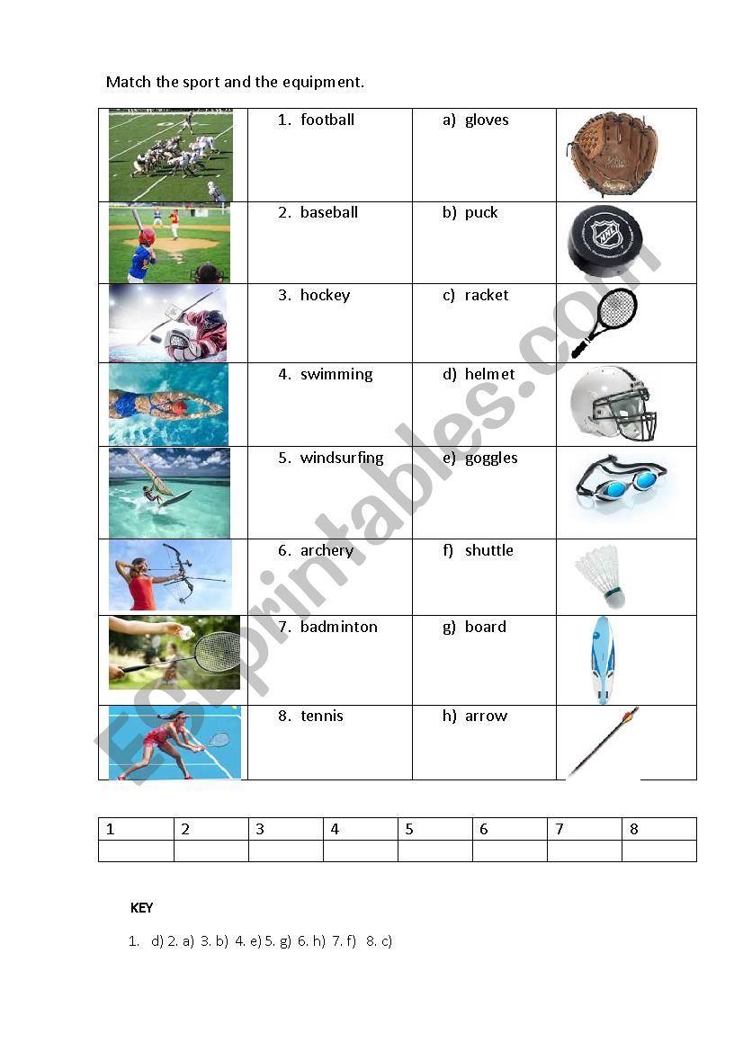 SPORT EQUIPMENT 1 (matching exercises)