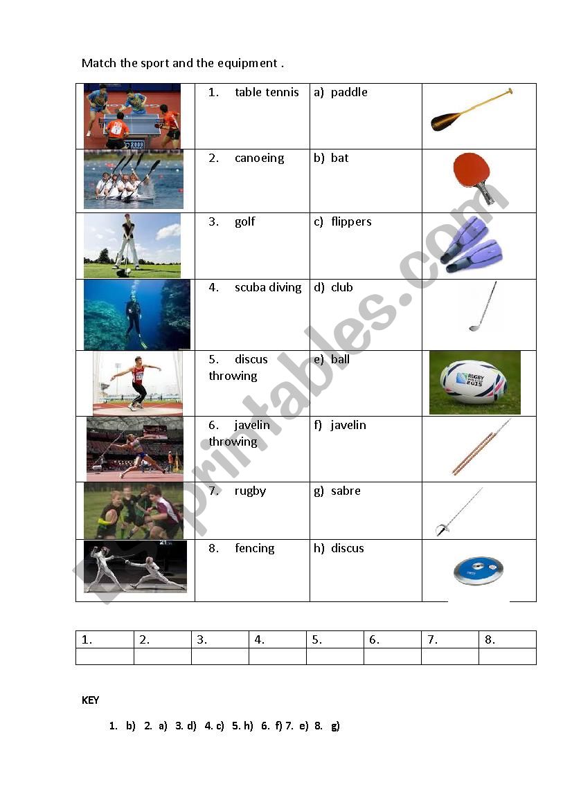 SPORT EQUIPMENT 3 (matching exercise)