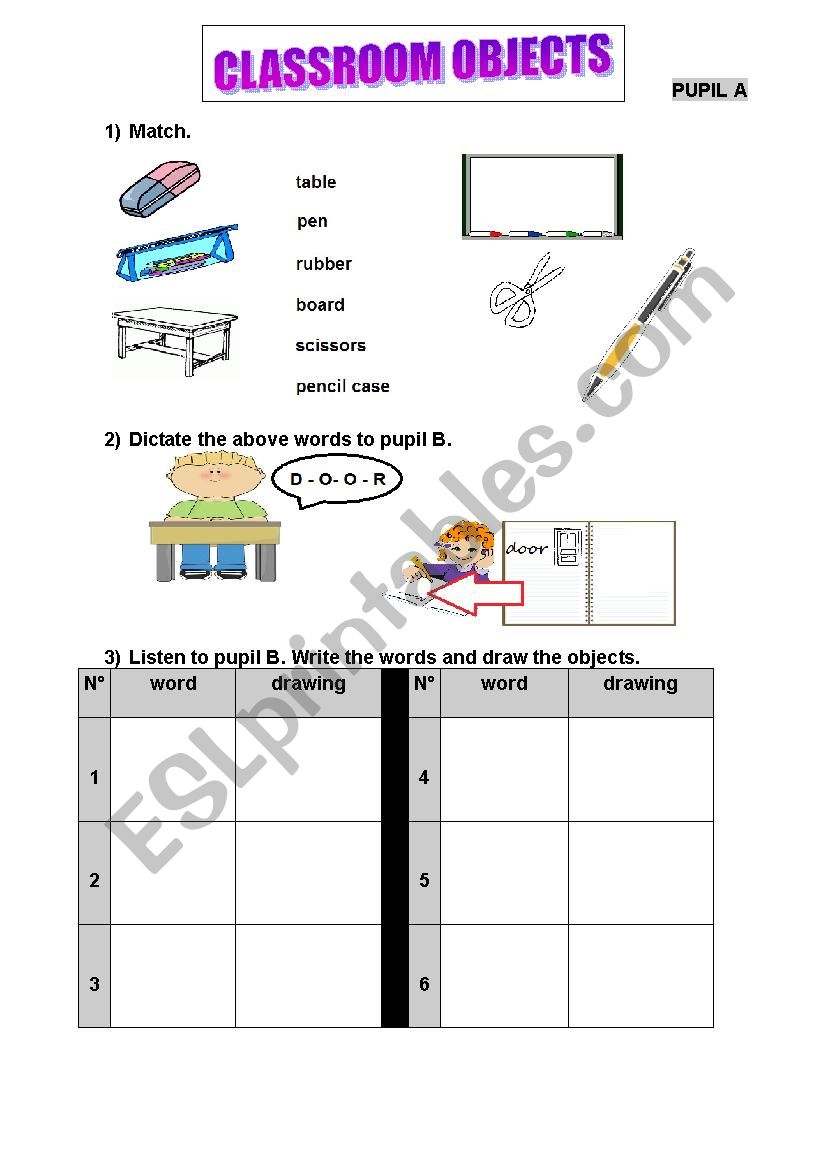 classroom objects worksheet