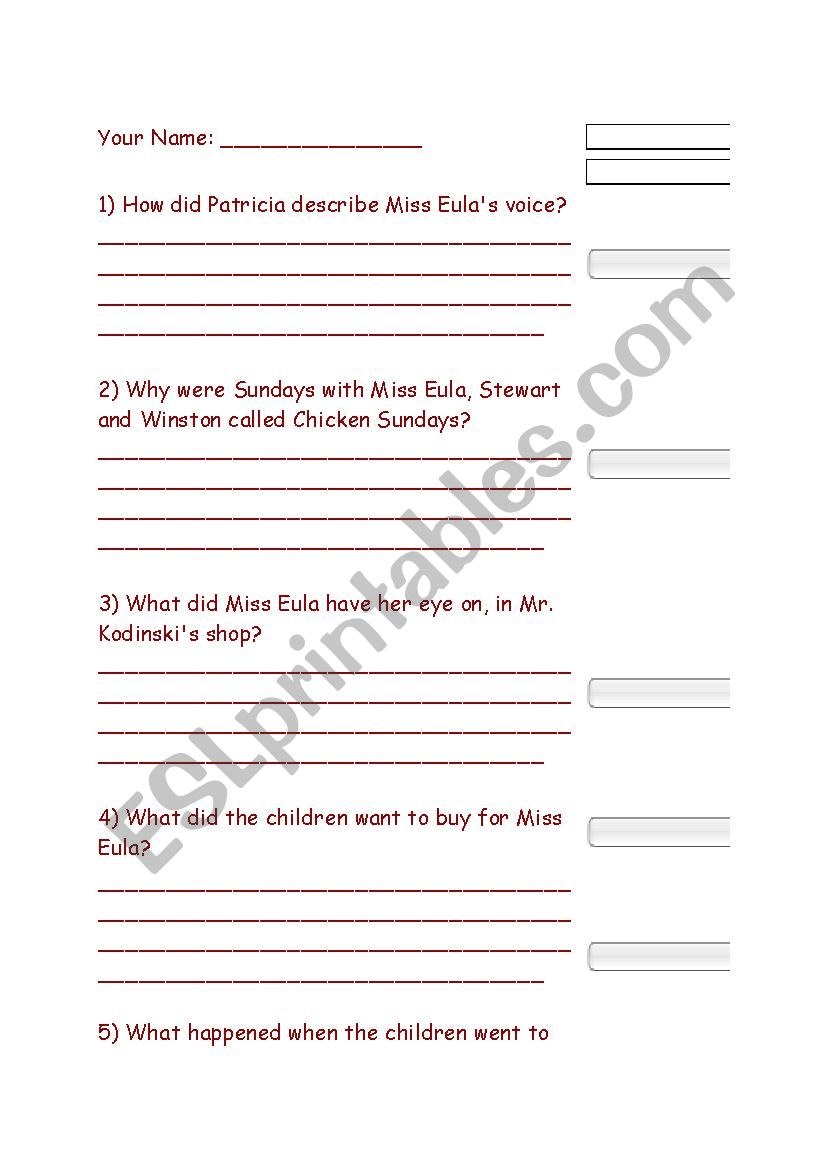 Chicken Sunday worksheet