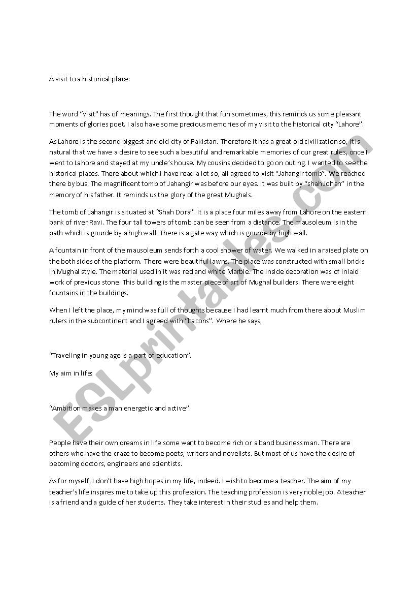 Essays for Class 10 worksheet