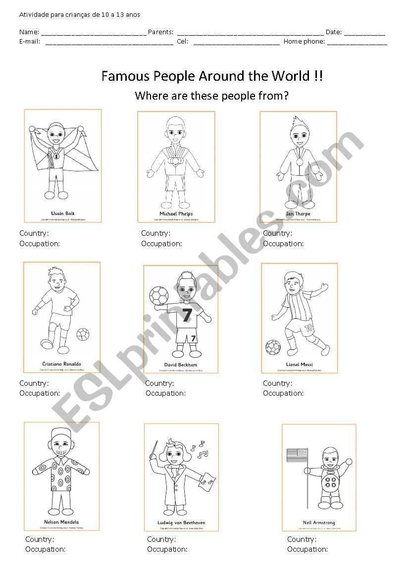 Famous People to color worksheet