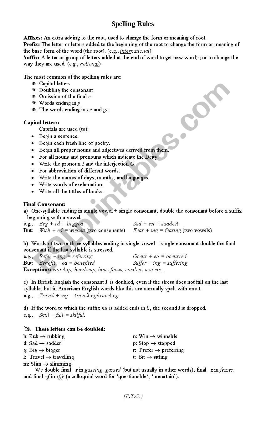 Spelling rules worksheet