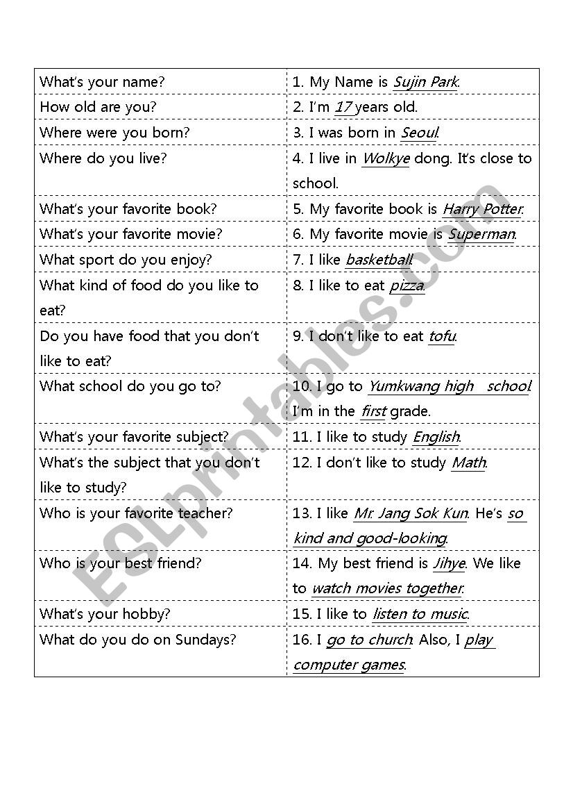 me card  game worksheet