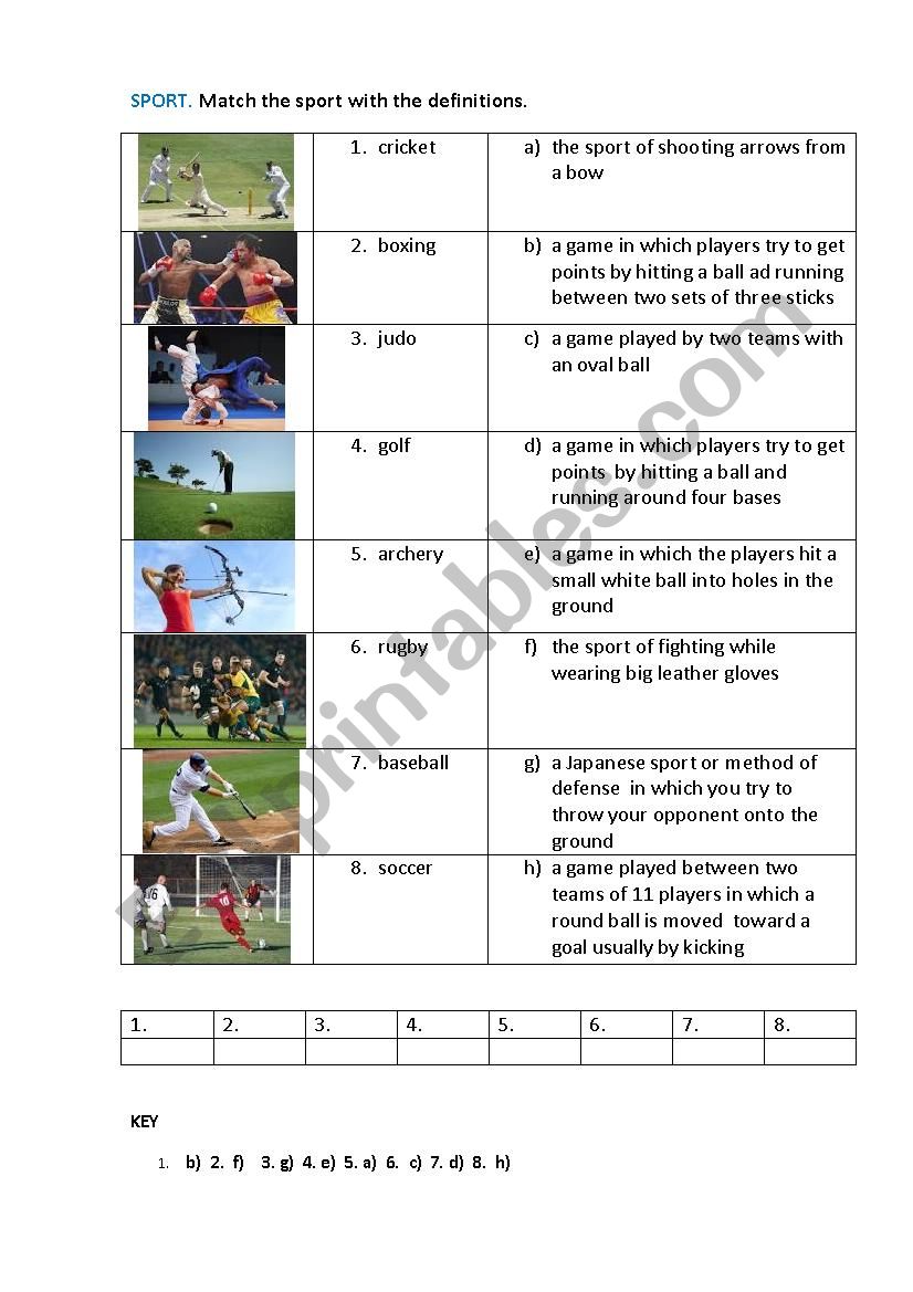 SPORT 1 (matching exercise) worksheet