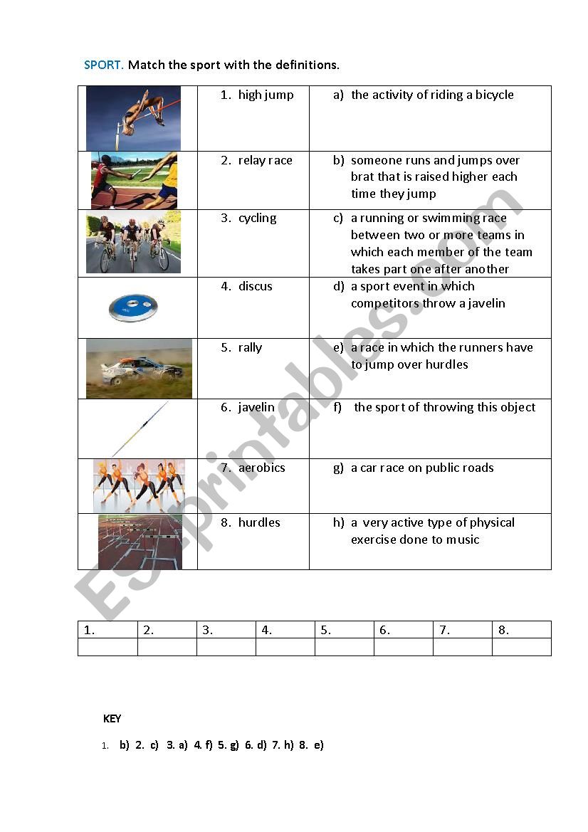 SPORT 2  (matching exercise) worksheet