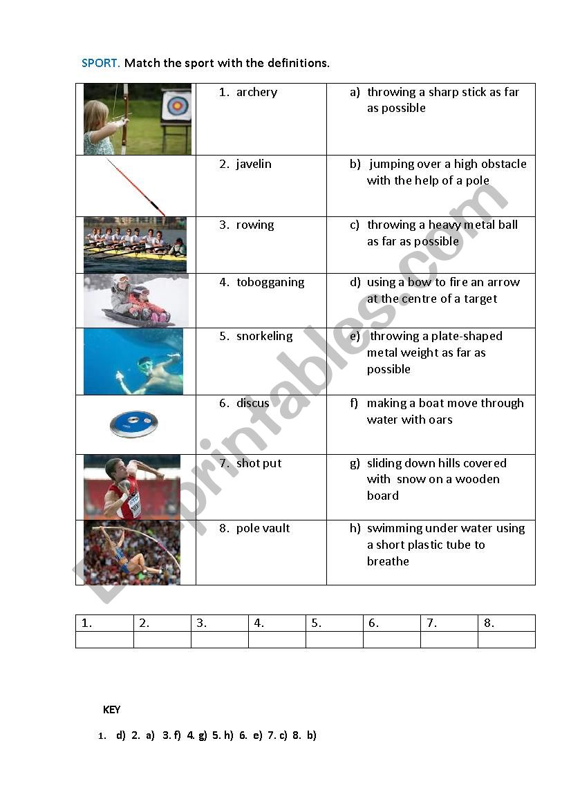 SPORT 3 (matching exercise) worksheet