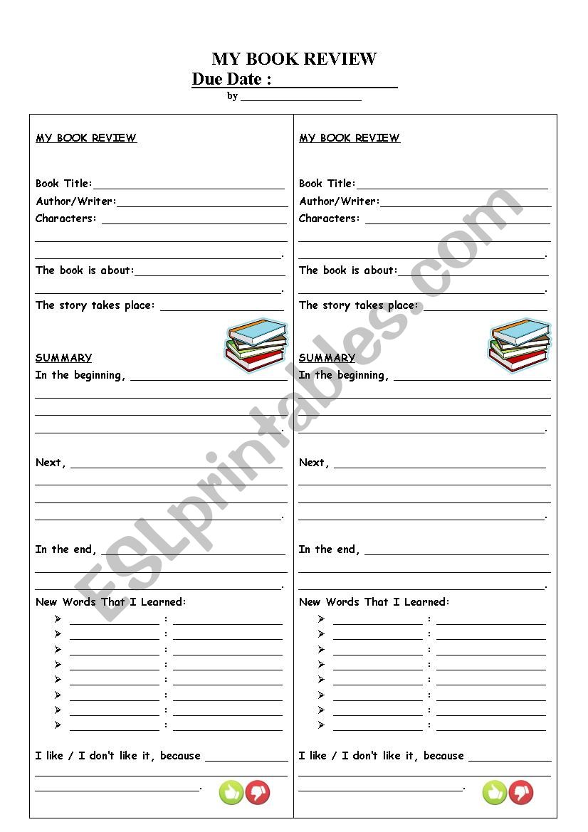 Book Review worksheet