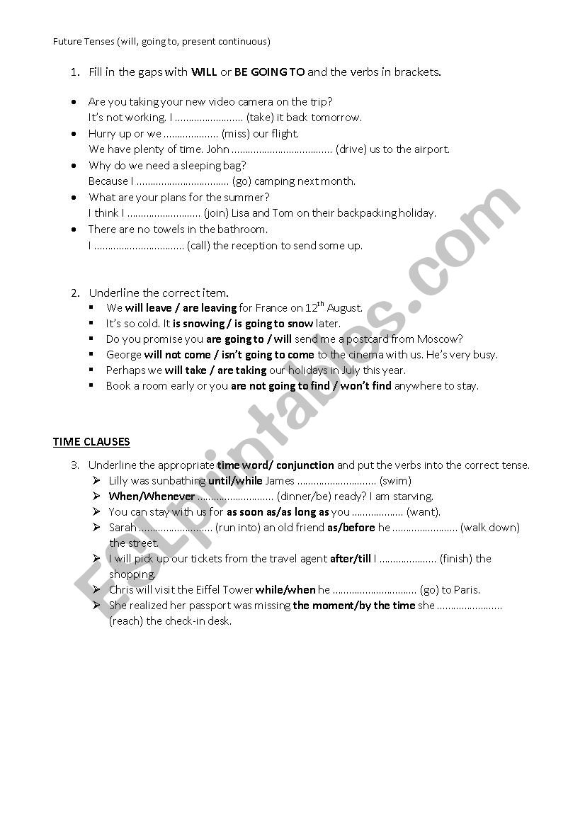 Future Tenses Revision worksheet