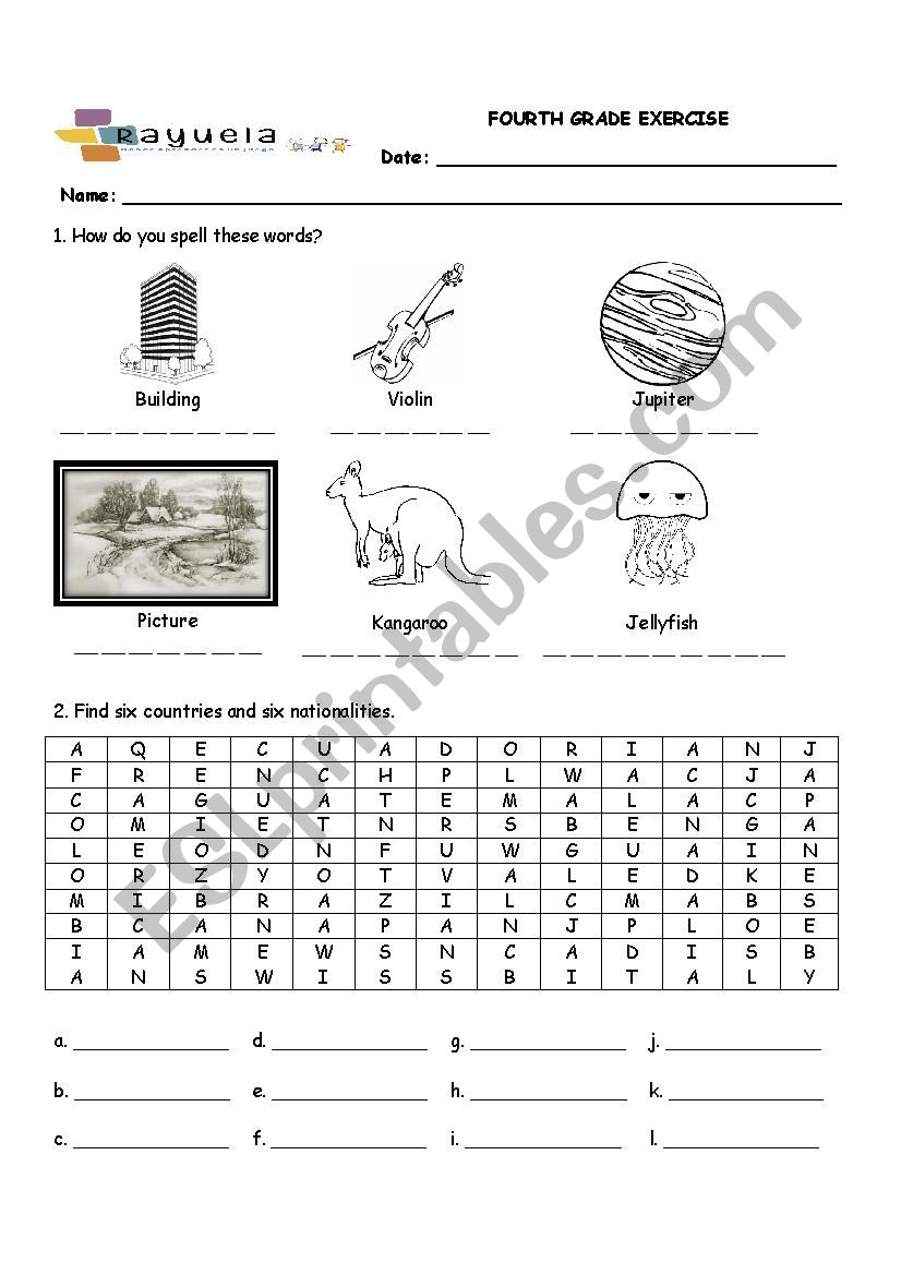 fourth grade exercise worksheet