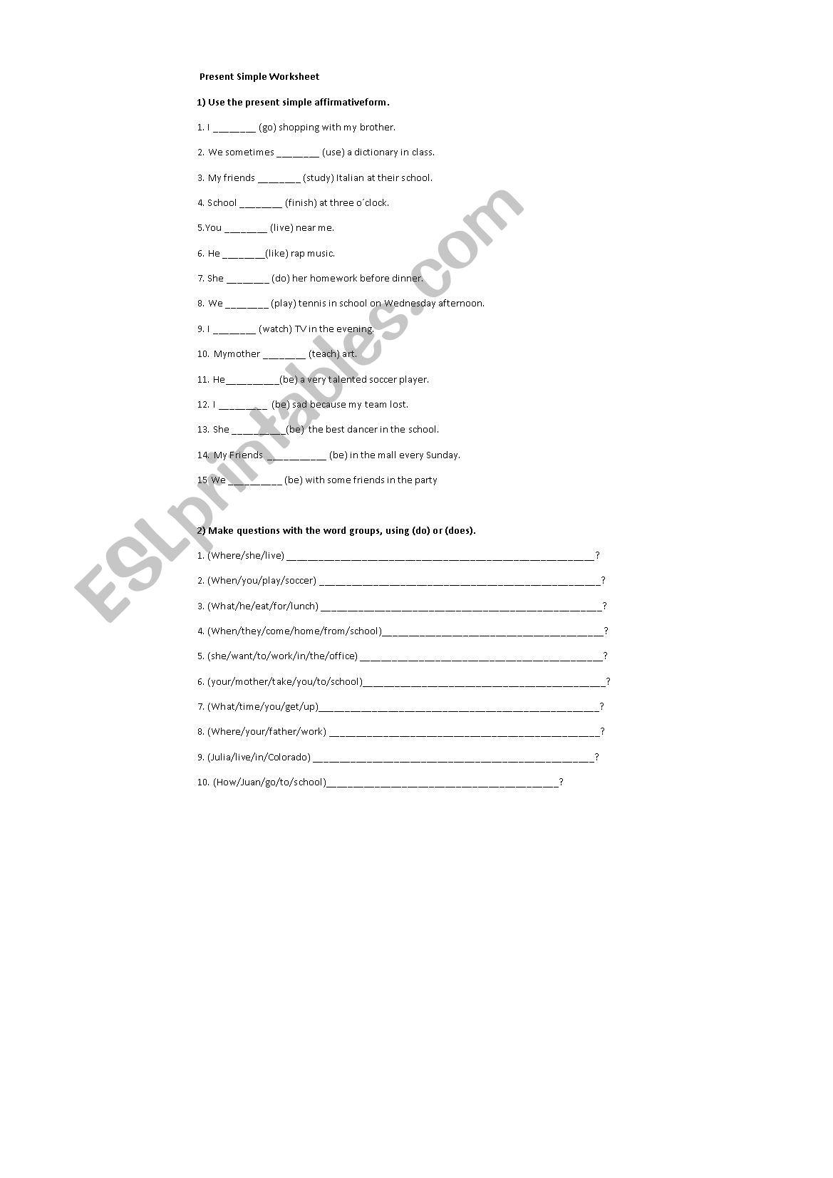 present simple worksheet worksheet