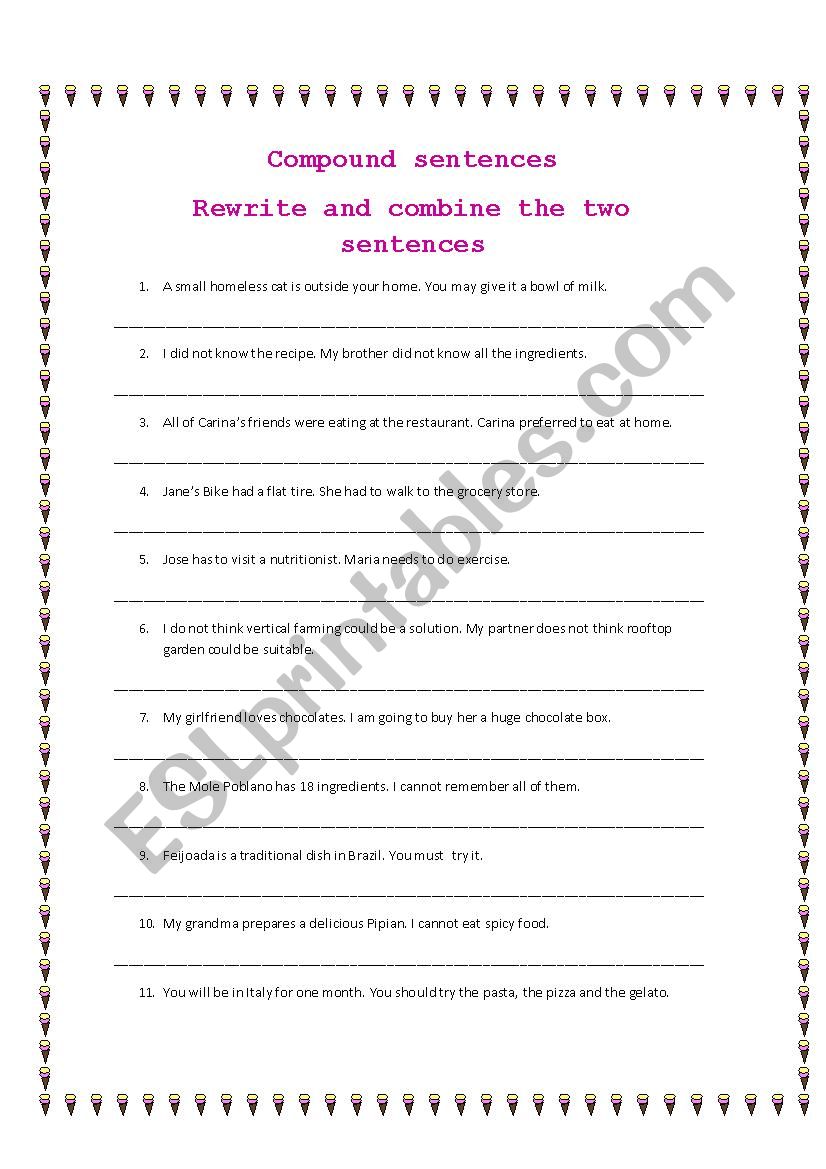 Traditional dishes and Compound sentences worksheet