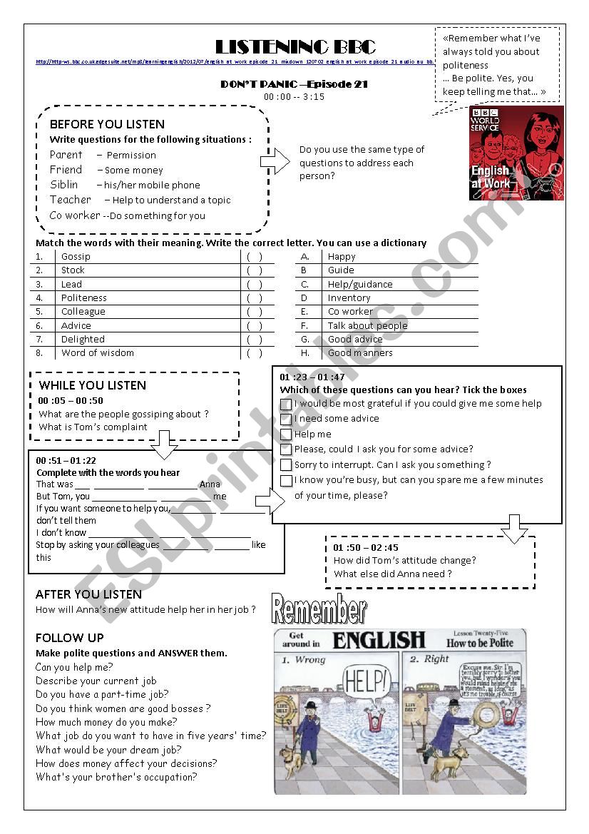 Listening -Indirect questions worksheet