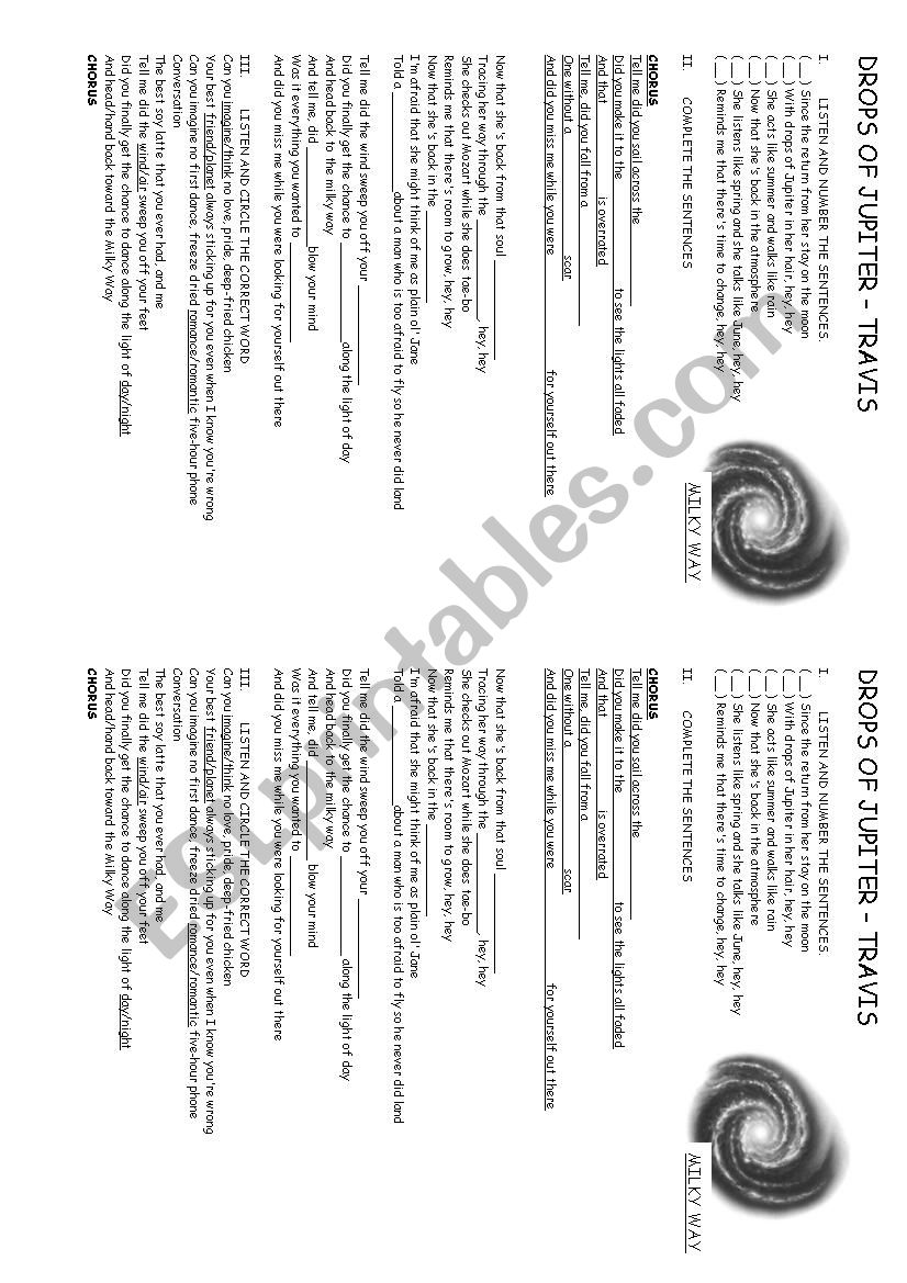 Drops of Jupiter worksheet