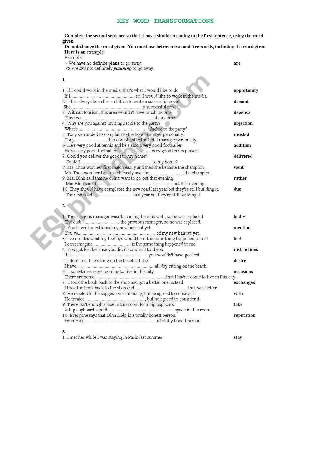 Rewrite sentences worksheet