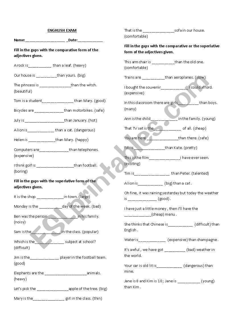 COMPARATIVE AND SUPERLATIVE ADJECTIVES