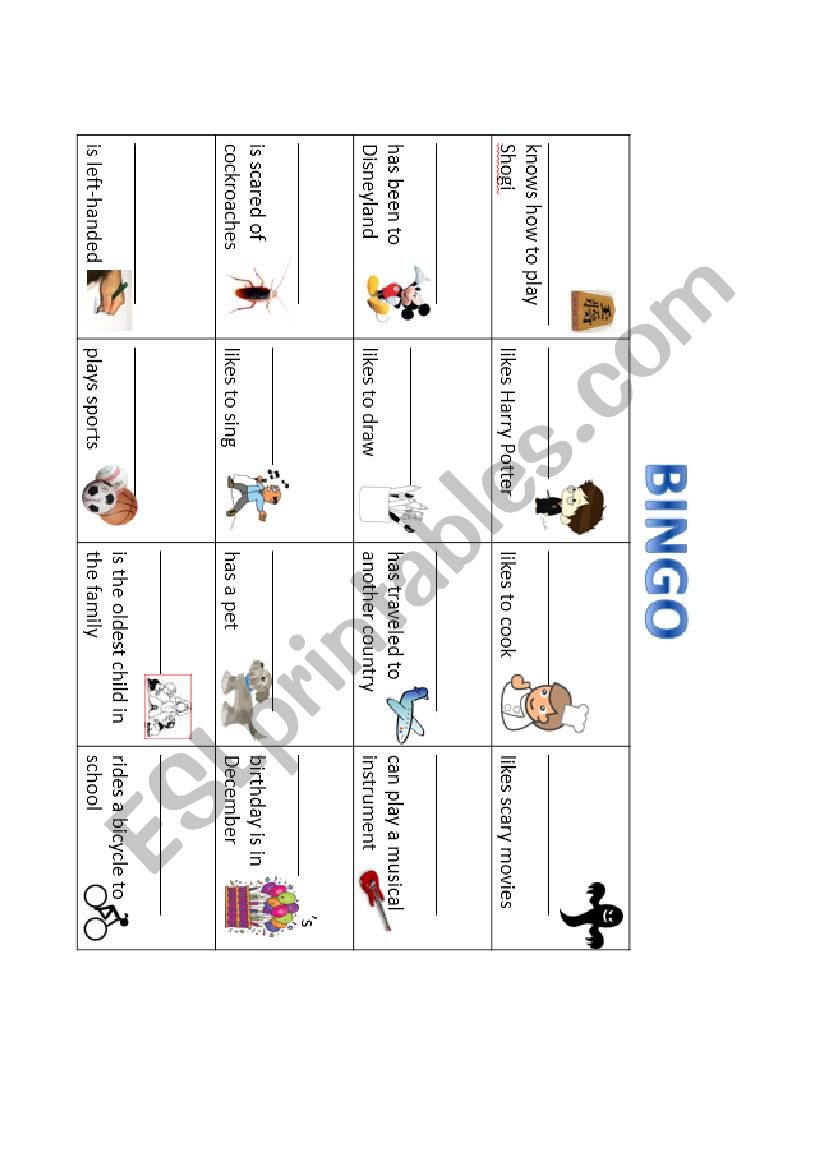 Getting to know your classmates - Bingo Worksheet