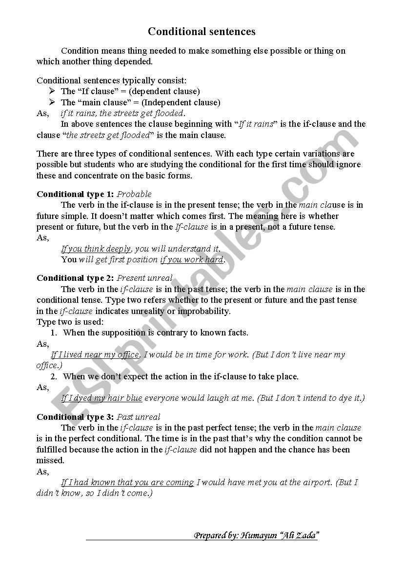 Conditional Sentences  worksheet