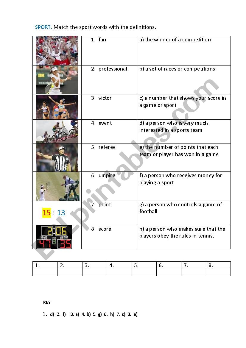 SPORT 4 (matching exercise) worksheet