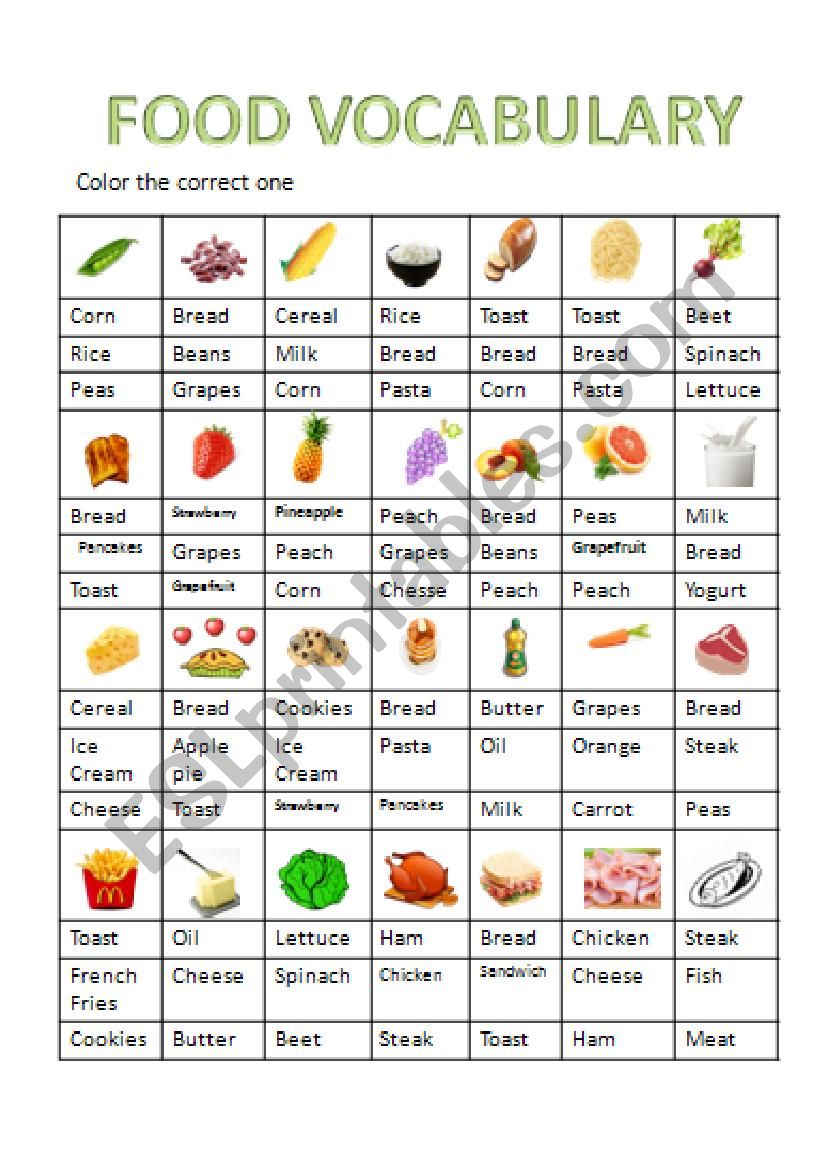 FOOD VOCABULARY worksheet