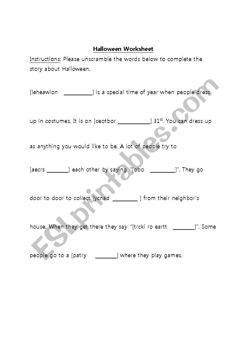 Halloween Worksheet worksheet