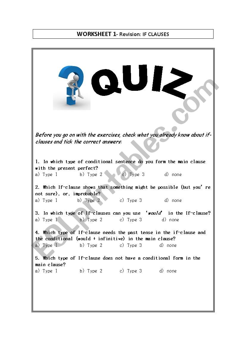 Quiz IF CLAUSES worksheet