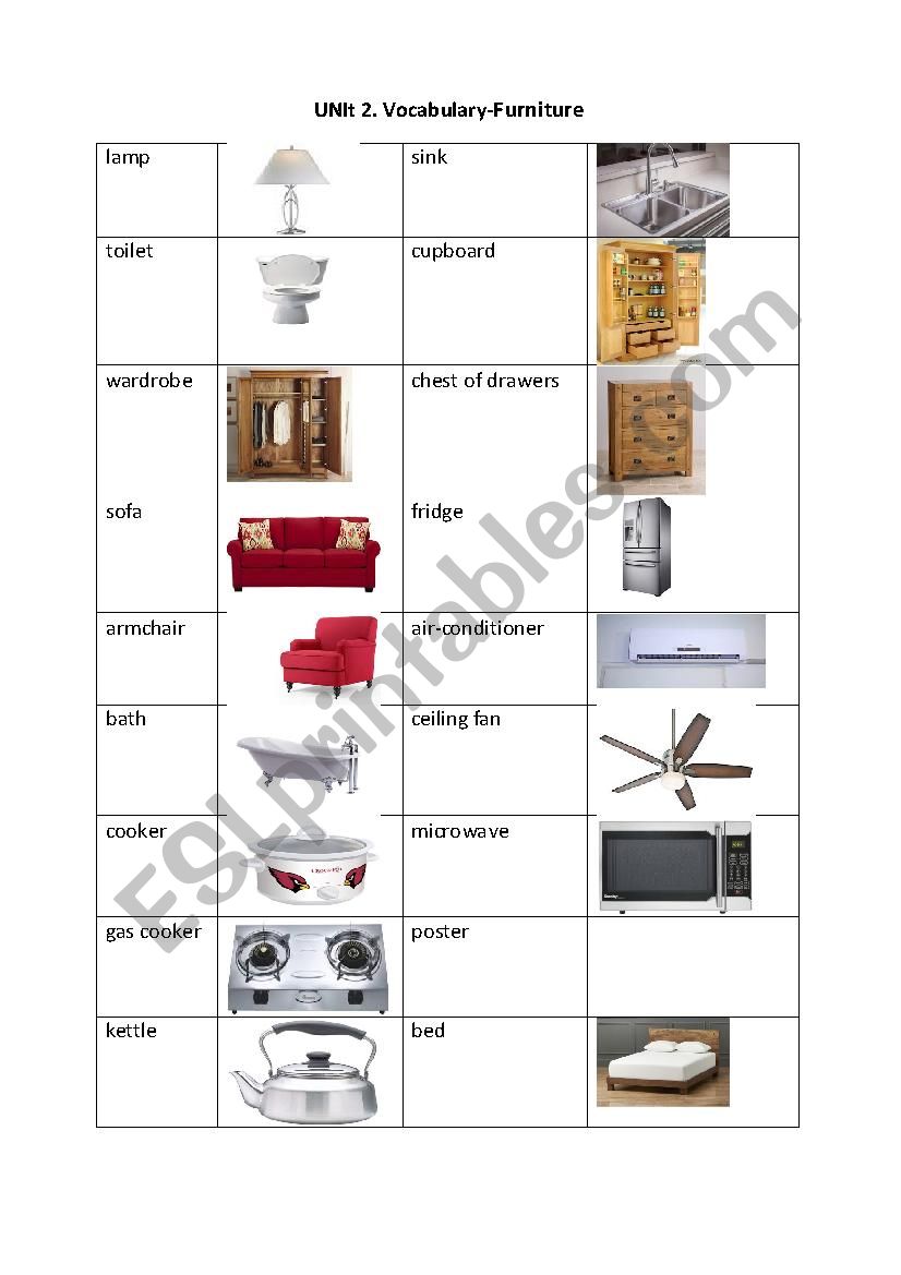 Furniture in the rooms worksheet