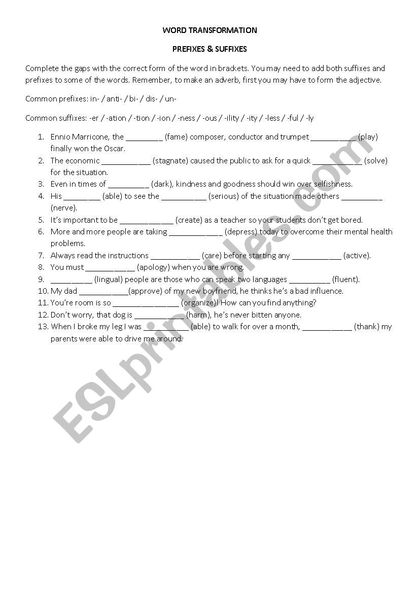 Word Formation Review worksheet