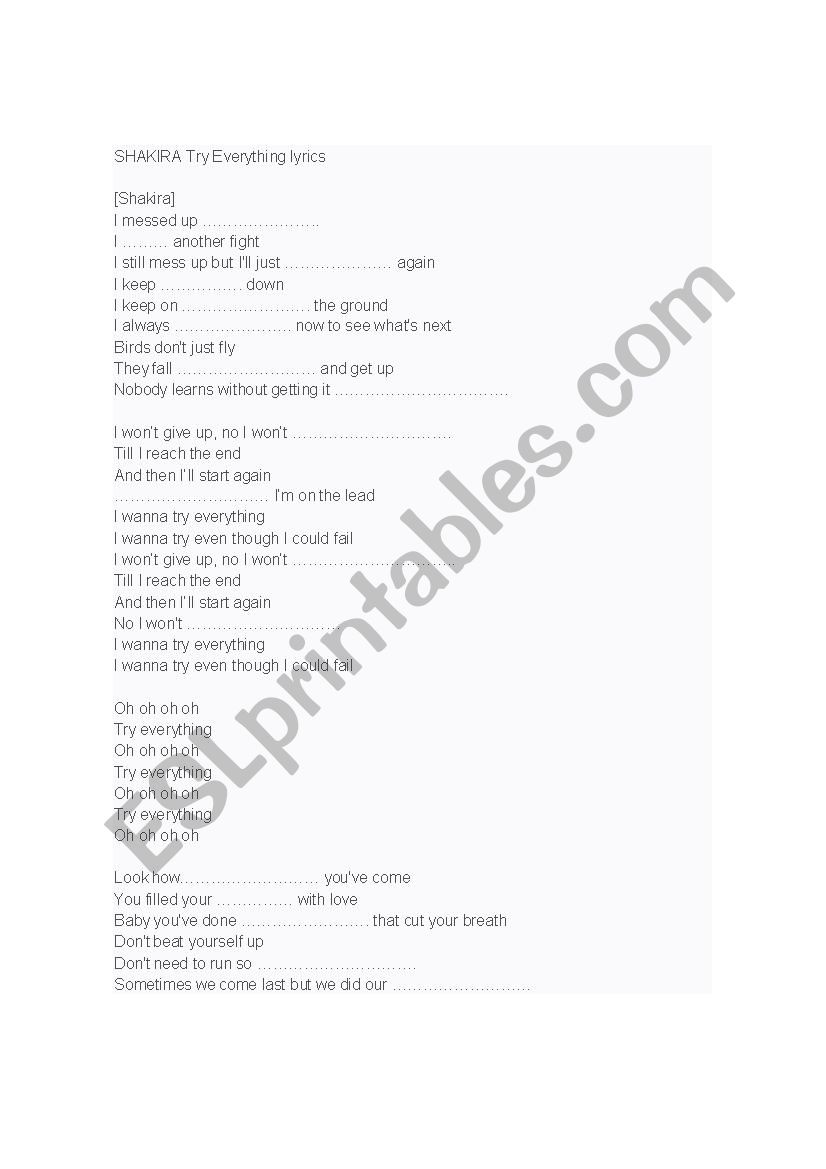 shakira worksheet