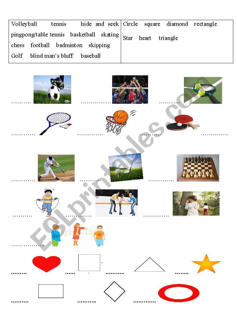 exercises about sports and shapes