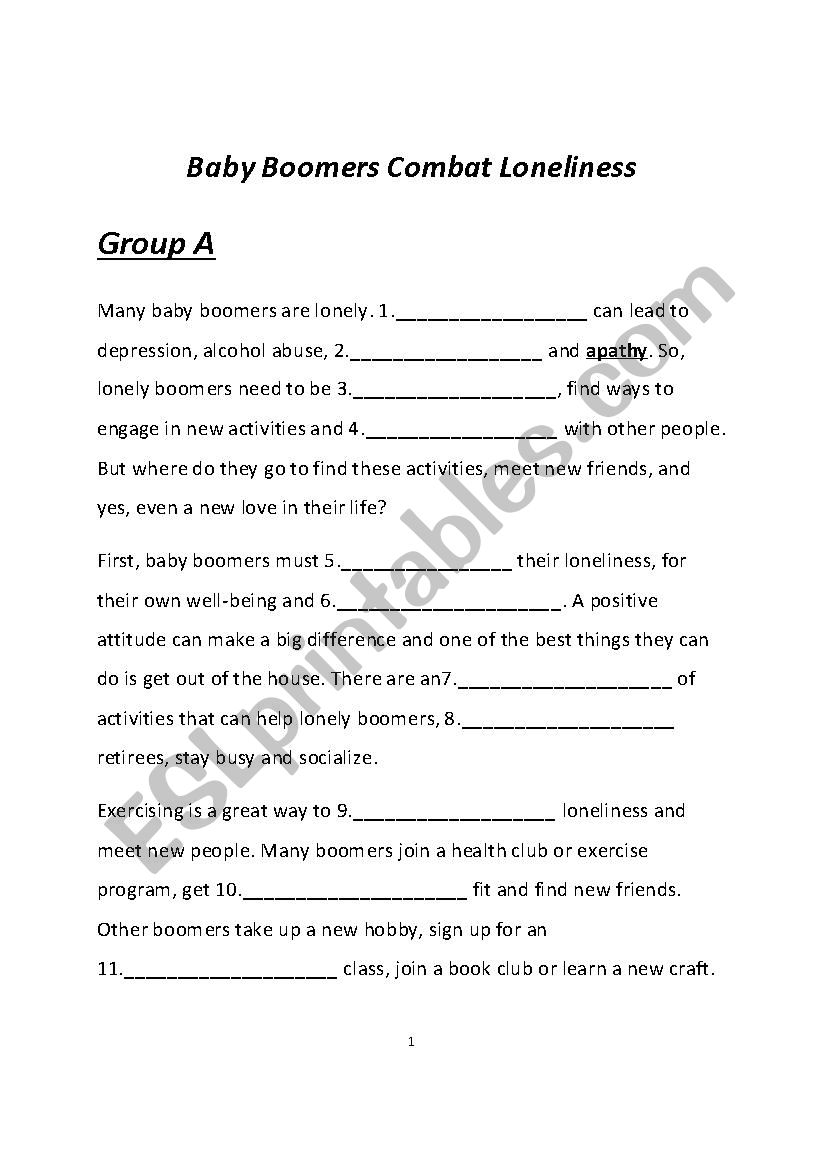 Article about Baby Boomers worksheet