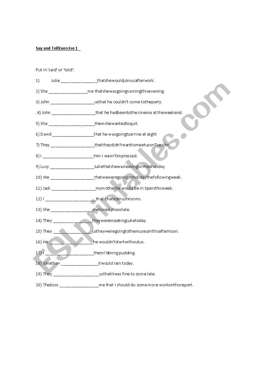 Say or Tell worksheet