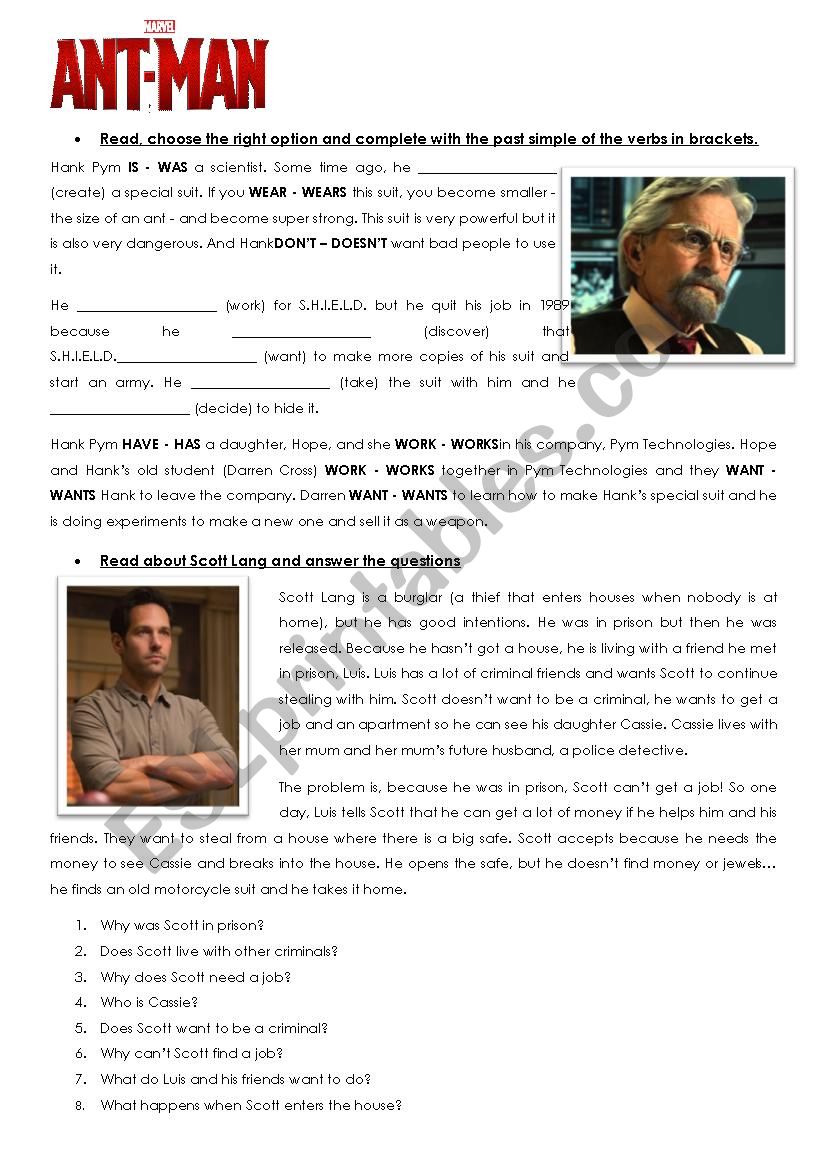 Ant Man Worksheet worksheet