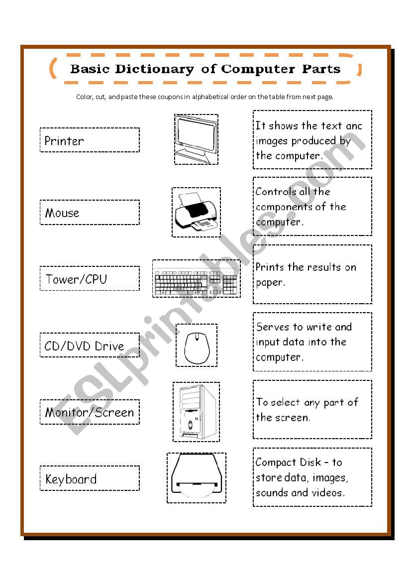 Computer Parts ESL Printable Picture Dictionary For Kids