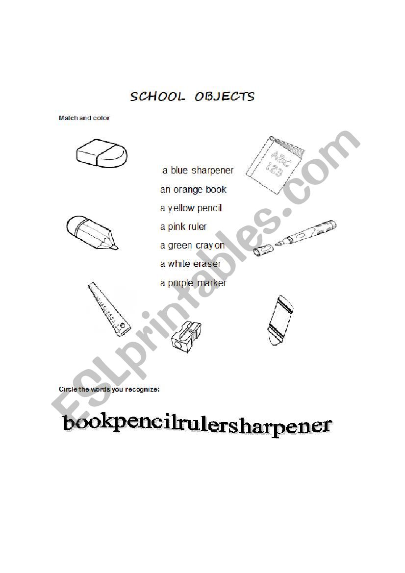 School Objects worksheet