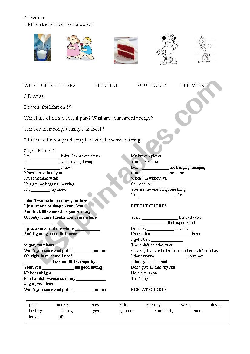 Sugar fill in blanks worksheet