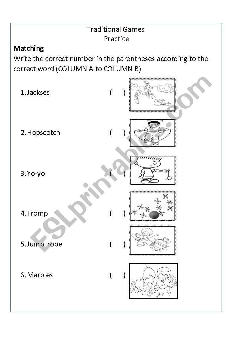 traditional games  worksheet